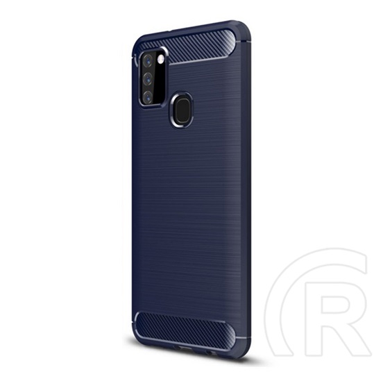 Gigapack Samsung Galaxy A21s (SM-A217F) szilikon telefonvédő (közepesen ütésálló, szálcsiszolt, karbon minta) sötétkék