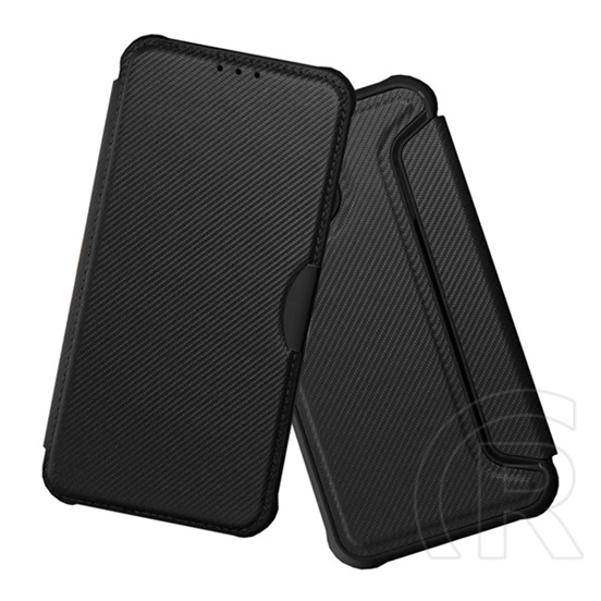 Gigapack Samsung Galaxy A22 5G (SM-A226) tok álló, bőr hatású (flip, légpárnás sarok, kamera védelem, karbon ) fekete