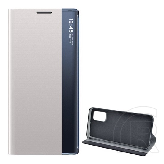 Gigapack Samsung Galaxy A32 (SM-A326) tok álló, textil hatású (aktív Flip, oldalra nyíló, Smart View Cover) ezüst