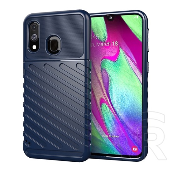 Gigapack Samsung Galaxy A40 (SM-A405F) szilikon telefonvédő (közepesen ütésálló, csíkos, dombor minta) sötétkék