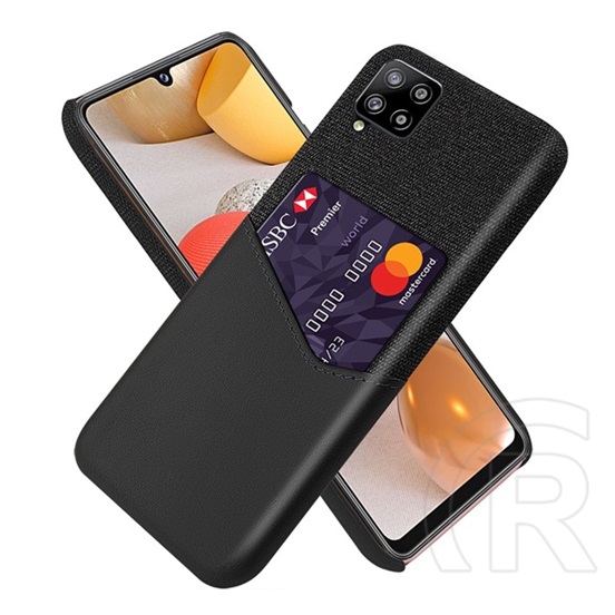 Gigapack Samsung Galaxy A42 (SM-A425F) műanyag védő (közepesen ütésálló, bankkártya tartó, textil bevonat hátlap) fekete