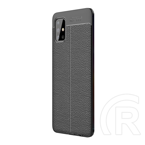 Gigapack Samsung Galaxy A51 Szilikon telefonvédő (bőr hatású, varrás minta, fekete)
