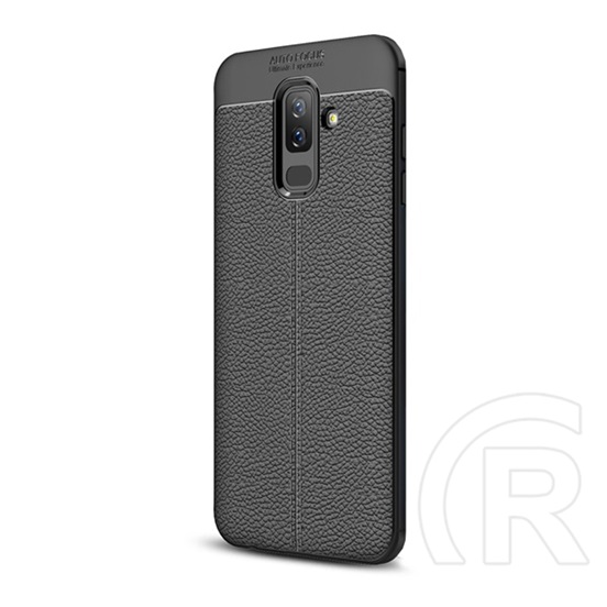 Gigapack Samsung Galaxy A6+ (2018) Szilikon telefonvédő (bőr hatású, varrás minta, fekete)