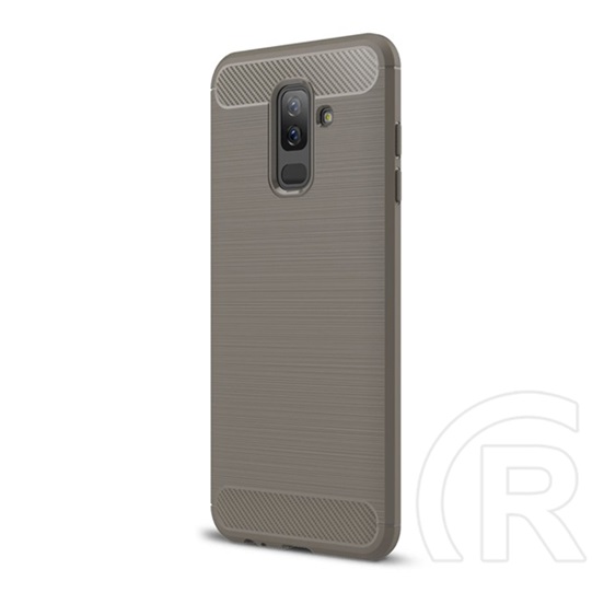 Gigapack Samsung Galaxy A6+ (2018) Szilikon telefonvédő  (légpárnás sarok, szálcsiszolt, karbon minta, szürke)
