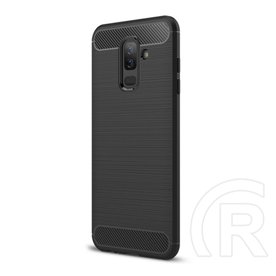 Gigapack Samsung Galaxy A6+ Szilikon telefonvédő (légpárnás sarok, szálcsiszolt, karbon minta, fekete)