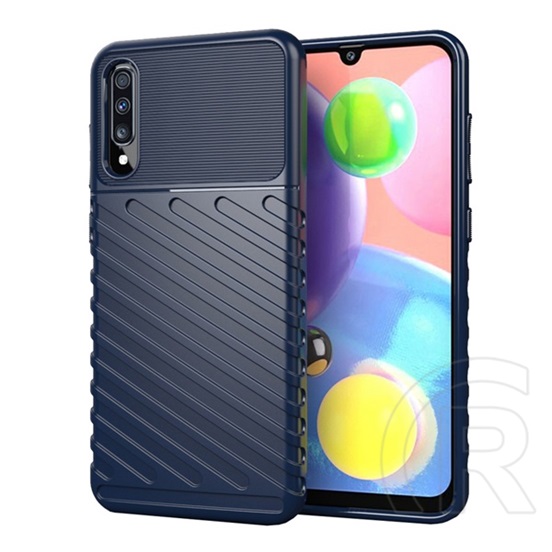 Gigapack Samsung Galaxy A70 (SM-A705F) szilikon telefonvédő (közepesen ütésálló, csíkos, dombor minta) sötétkék