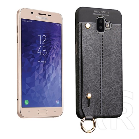 Gigapack Samsung Galaxy J6 + Szilikon telefonvédő (asztali tartó funkció, bőr hatású, varrás minta, fekete)