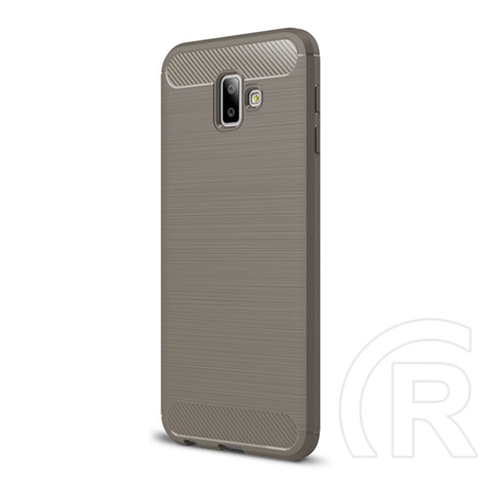 Gigapack Samsung Galaxy J6+ Szilikon telefonvédő  (légpárnás sarok, szálcsiszolt, karbon minta, szürke)