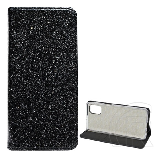 Gigapack Samsung Galaxy M51 (SM-M515F) tok álló (Flip, szilikon belső, oldalra nyíló, bankkártya tartó, csillogó) fekete