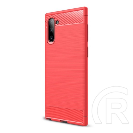 Gigapack Samsung Galaxy Note 10 Szilikon telefonvédő (légpárnás sarok, szálcsiszolt, karbon minta, piros)