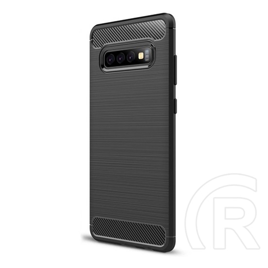 Gigapack Samsung Galaxy S10+ Szilikon telefonvédő (légpárnás sarok, szálcsiszolt, karbon minta, fekete)