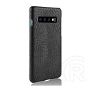 Gigapack Samsung Galaxy S10 műanyag telefonvédő (bőr hatású, krokodilbőr minta, fekete)