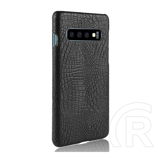 Gigapack Samsung Galaxy S10 műanyag telefonvédő (bőr hatású, krokodilbőr minta, fekete)