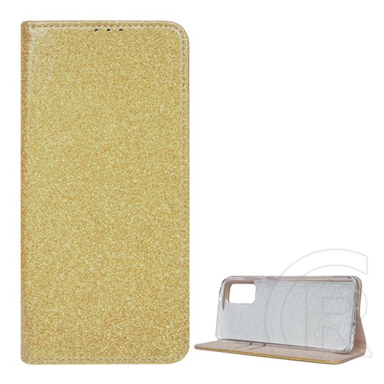 Gigapack Samsung Galaxy S20 Plus (SM-G986) tok álló (Flip, szilikon belső,  bankkártya tartó, csillogó) arany