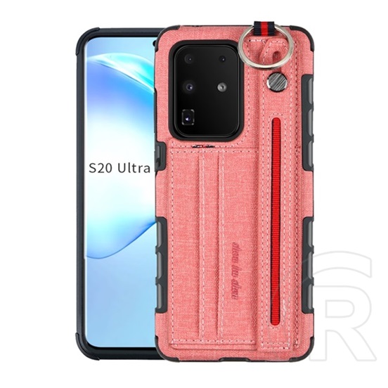 Gigapack Samsung Galaxy S20 Ultra Szilikon telefonvédő (asztali tartó funkció, bankkártya tartó, texti, rózsaszín)