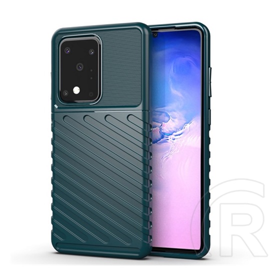 Gigapack Samsung Galaxy S20 Ultra Szilikon telefonvédő (csíkos, dombor minta, sötétzöld)