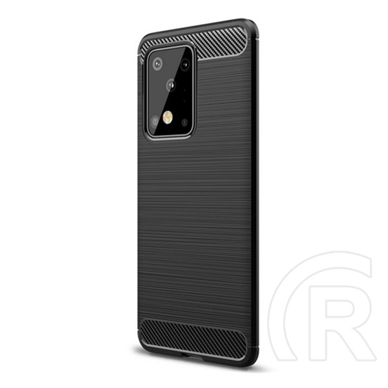 Gigapack Samsung Galaxy S20 Ultra Szilikon telefonvédő (légpárnás sarok, szálcsiszolt, karbon minta, fekete)