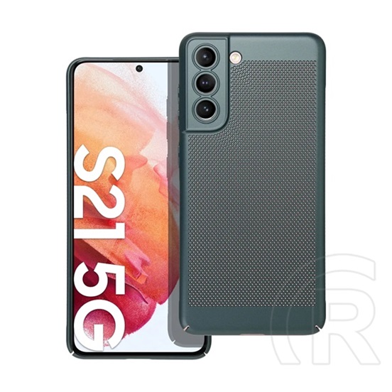 Gigapack Samsung Galaxy S21 FE (SM-G990) műanyag telefonvédő (légáteresztő, lyukacsos minta, kamera védelem) sötétzöld