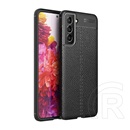Gigapack Samsung Galaxy S21 FE (SM-G990) szilikon telefonvédő (közepesen ütésálló, bőr hatású, varrás minta) fekete