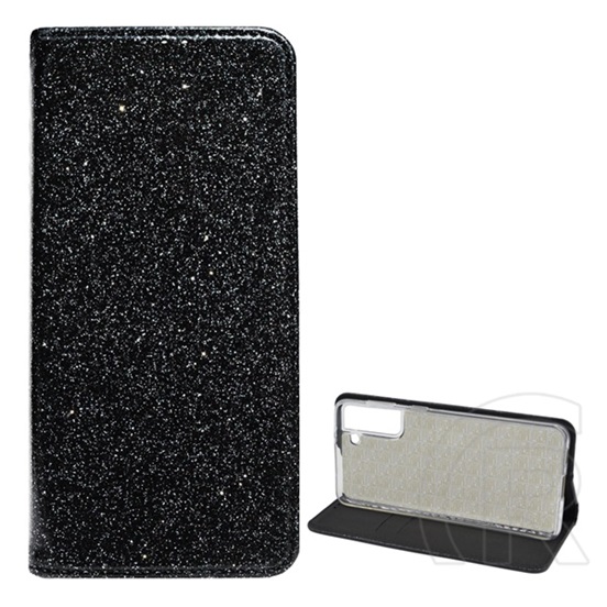 Gigapack Samsung Galaxy S21 Plus (SM-G996) 5G tok álló, bőr hatású (flip, bankkártya tartó, csillogó) fekete