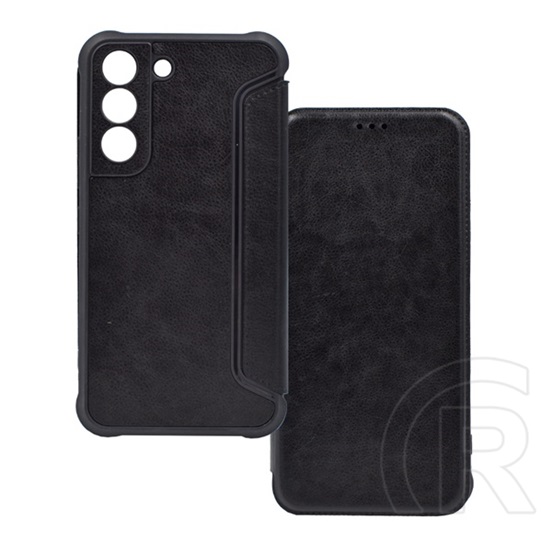 Gigapack Samsung Galaxy S22 5G (SM-S901) tok álló, bőr hatású (flip, légpárnás sarok, kamera védelem) fekete