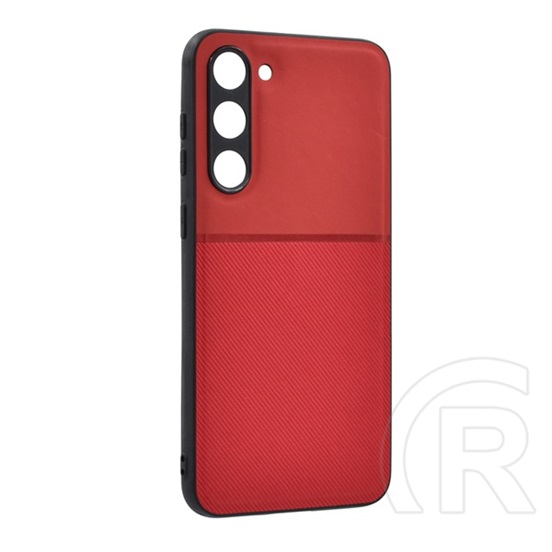 Gigapack Samsung Galaxy S23 Plus (SM-S916) műanyag védő (szilikon keret, bőr hatású hátlap, csíkos minta) piros