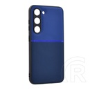Gigapack Samsung Galaxy S23 (SM-S911) műanyag védő (szilikon keret, bőr hatású hátlap, csíkos minta) sötétkék