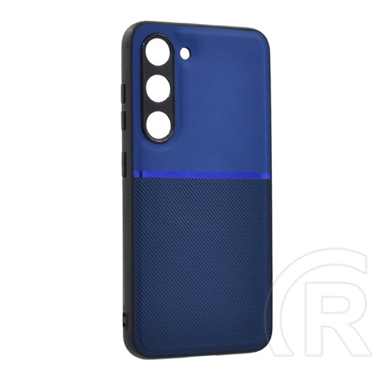 Gigapack Samsung Galaxy S23 (SM-S911) műanyag védő (szilikon keret, bőr hatású hátlap, csíkos minta) sötétkék