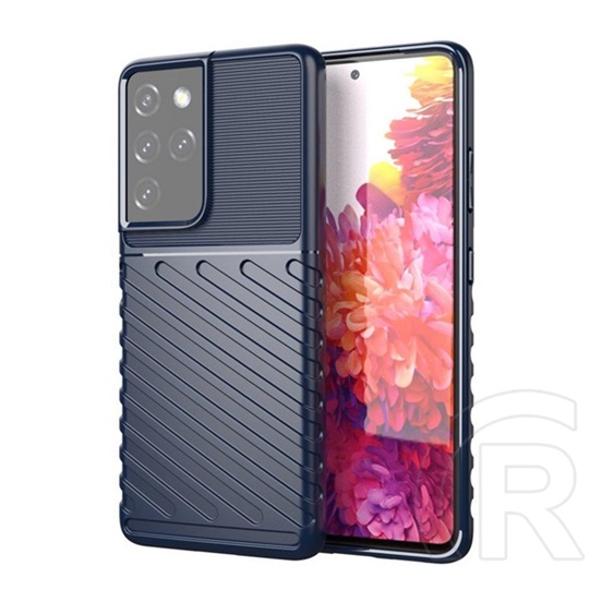 Gigapack Samsung Galaxy S23 Ultra (SM-S918) szilikon telefonvédő (közepesen ütésálló, csíkos, dombor minta) sötétkék