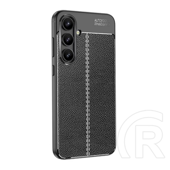 Gigapack Samsung Galaxy S24 FE (SM-S721) szilikon telefonvédő (ütésállóság, bőr hatású, varrás minta) fekete