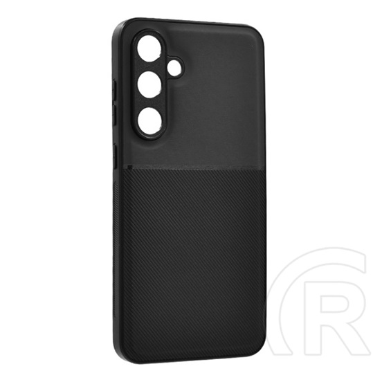 Gigapack Samsung Galaxy S24 FE (SM-S721) szilikon telefonvédő (ütésállóság, mágneses, bőr hatású hátlap, csíkos) fekete