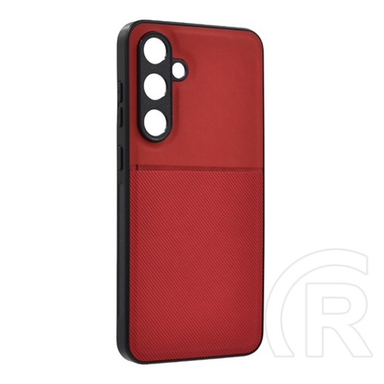 Gigapack Samsung Galaxy S24 FE (SM-S721) szilikon telefonvédő (ütésállóság, mágneses, bőr hatású hátlap, csíkos) piros