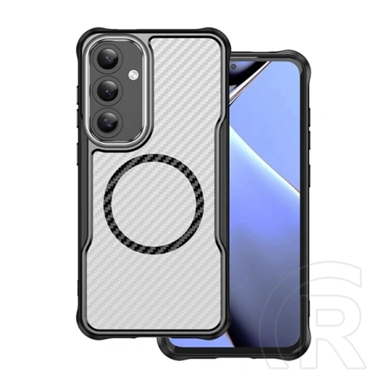Gigapack Samsung Galaxy S24 FE (SM-S721) védő (ütésálló, légpárnás sarok, kameravédő, karbon minta, magsafe) fekete