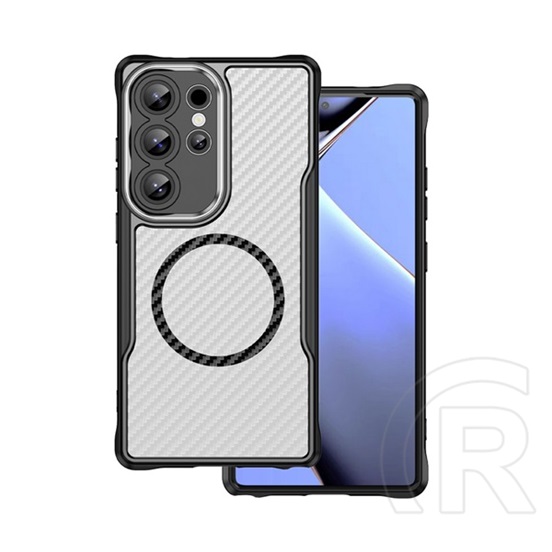 Gigapack Samsung Galaxy S24 (SM-S921) védő (ütésálló, légpárnás sarok, kameravédő, karbon minta, magsafe) fekete