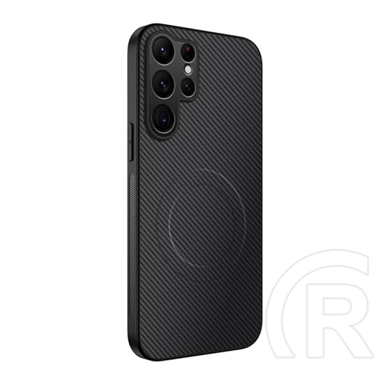 Gigapack Samsung Galaxy S24 Ultra (SM-S928) szilikon telefonvédő (műanyag hátlap, karbon minta, mágneses) fekete