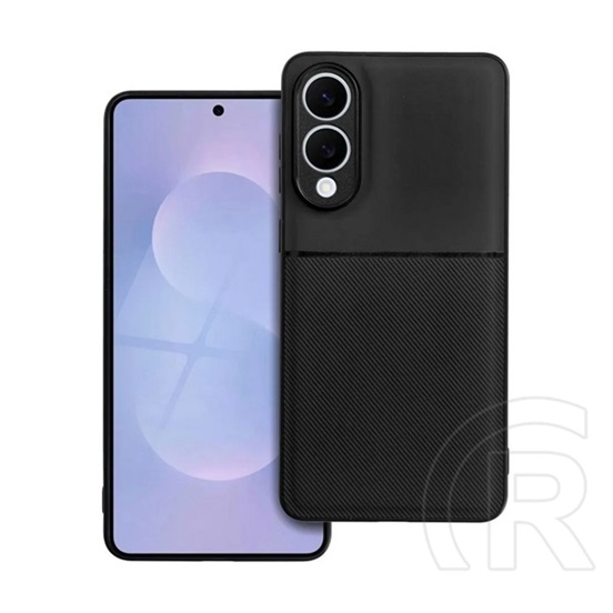 Gigapack Samsung Galaxy S25 Edge (SM-S937) szilikon védő (ütésállóság, mágneses, bőr hatású hátlap, csíkos) fekete