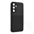 Gigapack Samsung Galaxy S25 FE (SM-S731) szilikon telefonvédő (ütésállóság, mágneses, bőr hatású hátlap, csíkos) fekete