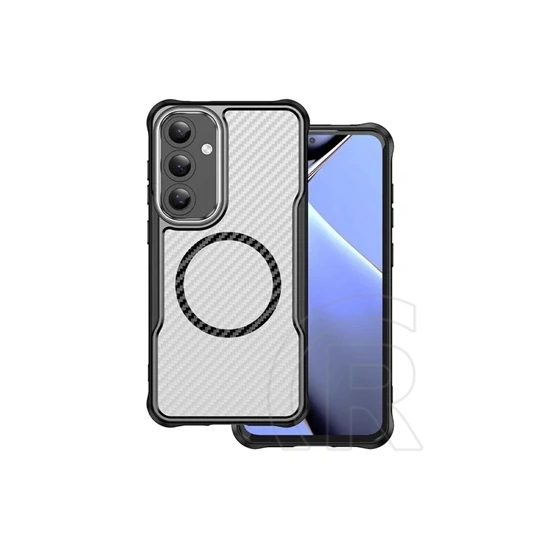 Gigapack Samsung Galaxy S25 Plus (SM-S936) védő (ütésálló, légpárnás sarok, kameravédő, karbon minta, magsafe) fekete