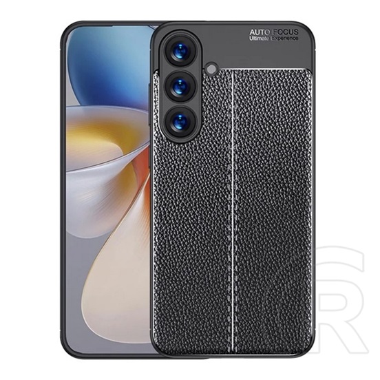 Gigapack Samsung Galaxy S25 (SM-S931) szilikon telefonvédő (ütésállóság, bőr hatású, varrás minta) fekete