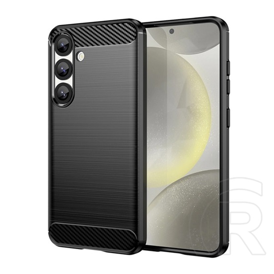 Gigapack Samsung Galaxy S25 (SM-S931) szilikon védő (ütésálló, légpárnás sarok, szálcsiszolt, karbon minta) fekete