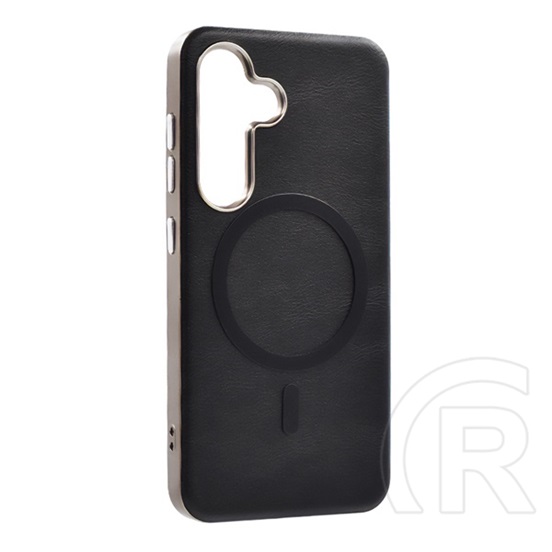 Gigapack Samsung Galaxy S25 (SM-S931) védő (eco bőr hatású, karcolásmentesítő belső, fém kameravédő, mágneses) fekete