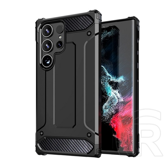 Gigapack Samsung Galaxy S25 Ultra (SM-S938) defender szilikon telefonvédő (ütésálló, légpárnás sarok, fémhatás) fekete