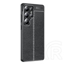 Gigapack Samsung Galaxy S25 Ultra (SM-S938) szilikon telefonvédő (ütésállóság, bőr hatású, varrás minta) fekete