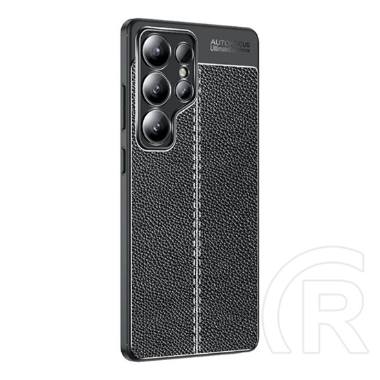 Gigapack Samsung Galaxy S25 Ultra (SM-S938) szilikon telefonvédő (ütésállóság, bőr hatású, varrás minta) fekete