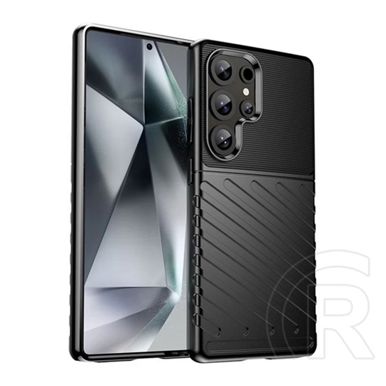 Gigapack Samsung Galaxy S25 Ultra (SM-S938) szilikon telefonvédő (ütésállóság, csíkos, dombor minta) fekete