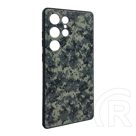 Gigapack Samsung Galaxy S25 Ultra (SM-S938) szilikon telefonvédő (ütésállóság, kameravédő, terep minta) sötétzöld