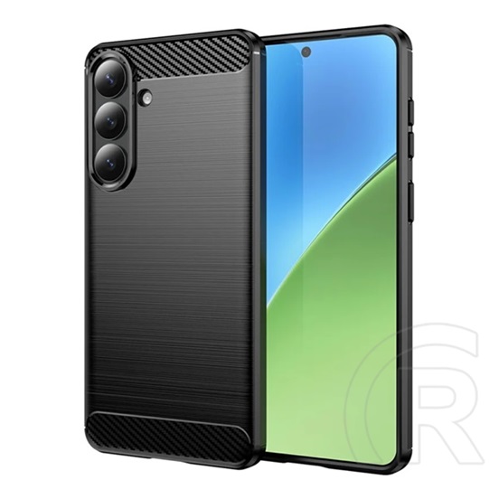 Gigapack Samsung Galaxy S26 Plus (SM-S947) szilikon védő (ütésálló, légpárnás, szálcsiszolt, karbon minta) fekete