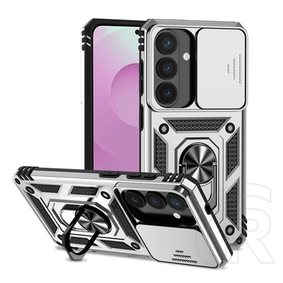 Gigapack Samsung Galaxy S26 (SM-S942) defender szilikon védő (ütésálló, tartógyűrű, kameravédő) ezüst