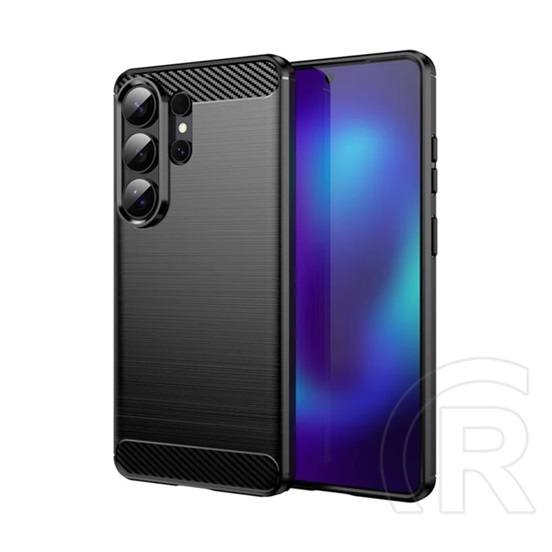 Gigapack Samsung Galaxy S26 Ultra (SM-S948) szilikon védő (ütésálló, légpárnás, szálcsiszolt, karbon minta) fekete