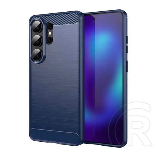 Gigapack Samsung Galaxy S26 Ultra (SM-S948) szilikon védő (ütésálló, légpárnás, szálcsiszolt, karbon minta) sötétkék